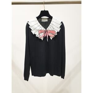 Gucci Black Merino Wool Ruffle Bow Sweater - Sz.M